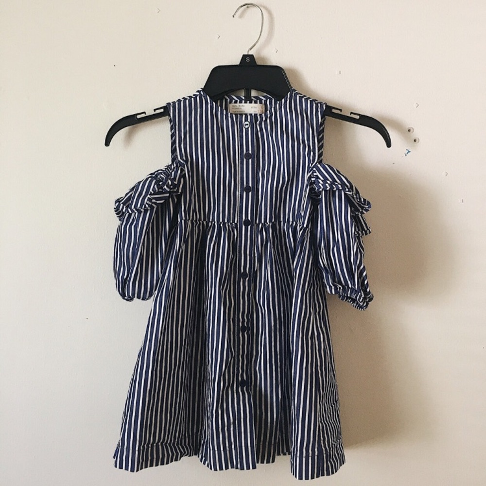 Zara Girls Cutout Shoulder Puff Sleeve Dress